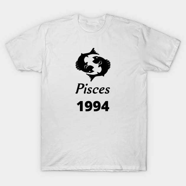 Black Zodiac Birthday Pisces 1994 T-Shirt by Down Home Tees